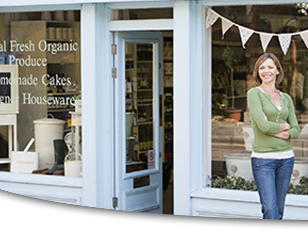 Woman in front of a store