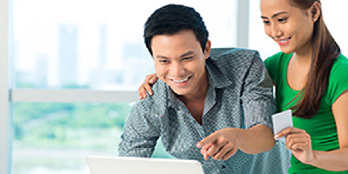 Couple looking at computer screen